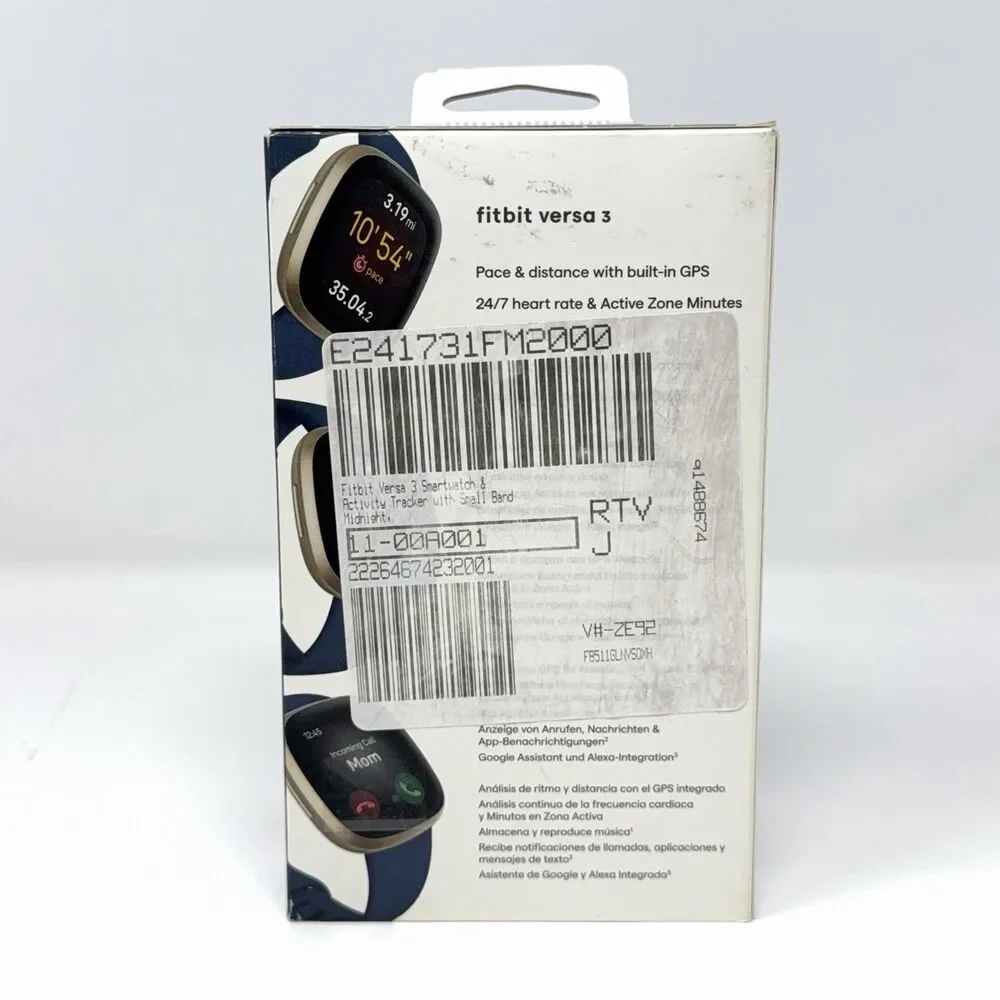 Fitbit Versa 3 GPS Smartwatch Fitness Tracker Soft Gold Midnight Blue With Box